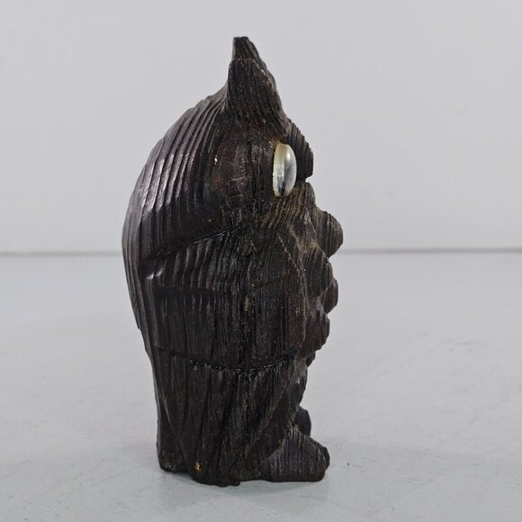 Vintage Cryptomeria Hand Carved Wooden Owl Figurine Googly Eyes Rustic - Picture 2 of 6